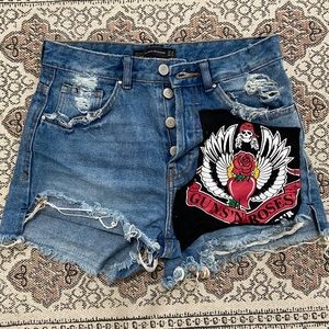 Guns and Roses high waisted denim shorts